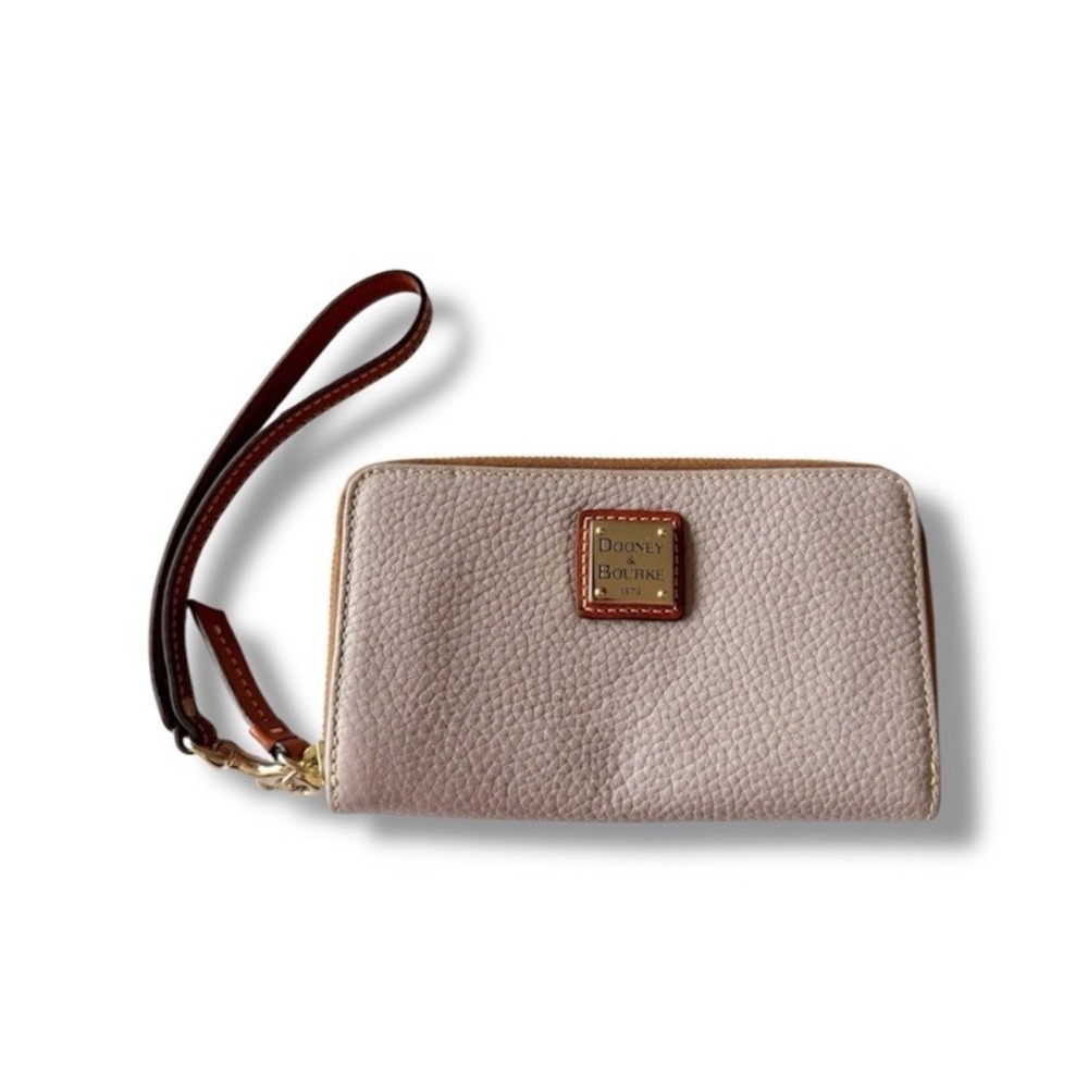 Dooney And Bourke Wallet Wristlet Italian Pebbled Grain Leather Dove Pink Gray